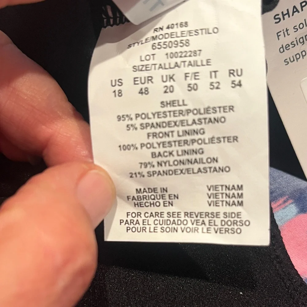 TrimShaper Pink and Blue Two Tier Ruffle Tankini Top Swim Women’s Size 18 NWT - Picture 11 of 13